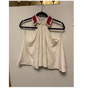 Natalie Rae Cream Embroidered Leaf Collar Halter Top‎